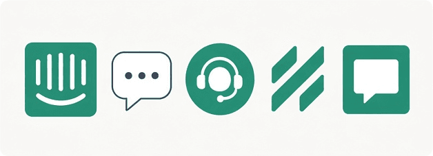 A row of interchangeable support chatbot badges