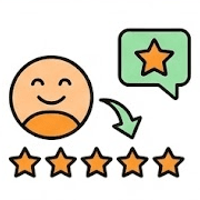 A smiling face turning into a five-star rating